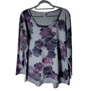 Lularoe women's 3XL gray purple floral scoop neck high low tunic top plus size
